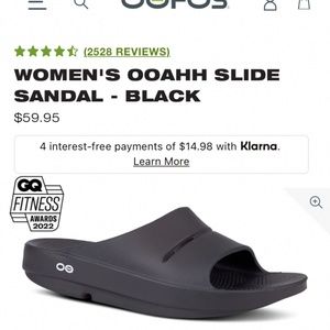 Oofos unisex black sandal W9 M7
